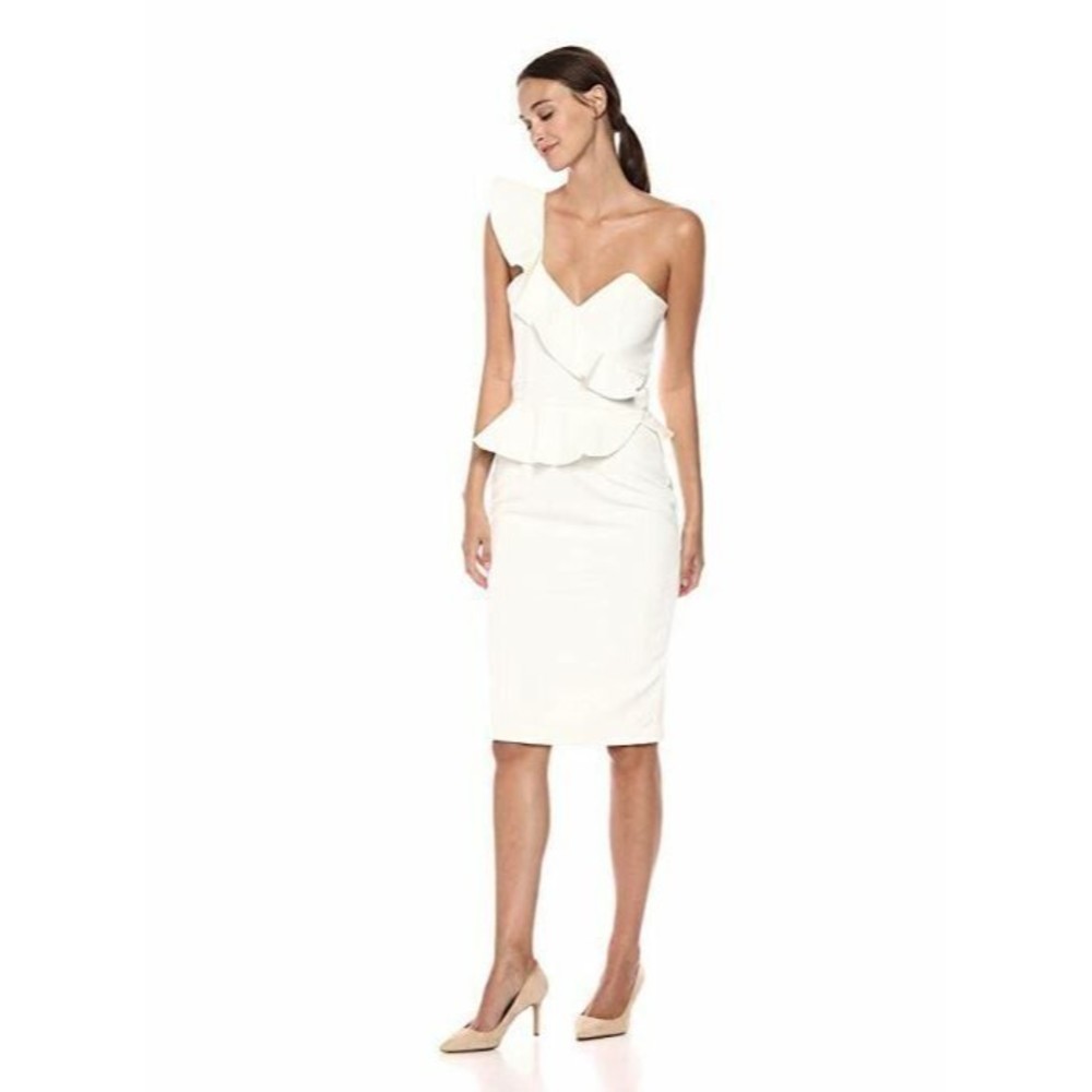 Bardot Womens Dress Size 38 US 6 Ivory Camellia One Shoulder Sheath Cocktail